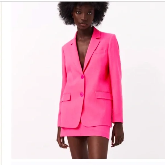 NWT GORGEOUS ZARA STRAIGHT BLAZER WITH POCKETS Fuchsia size S Blogger Favorite - Picture 2 of 16